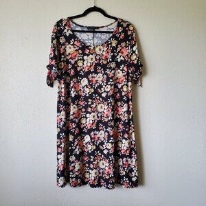 EUC 2X Vibe Sportswear Super Soft Floral Tie Sleeve Shift Dress